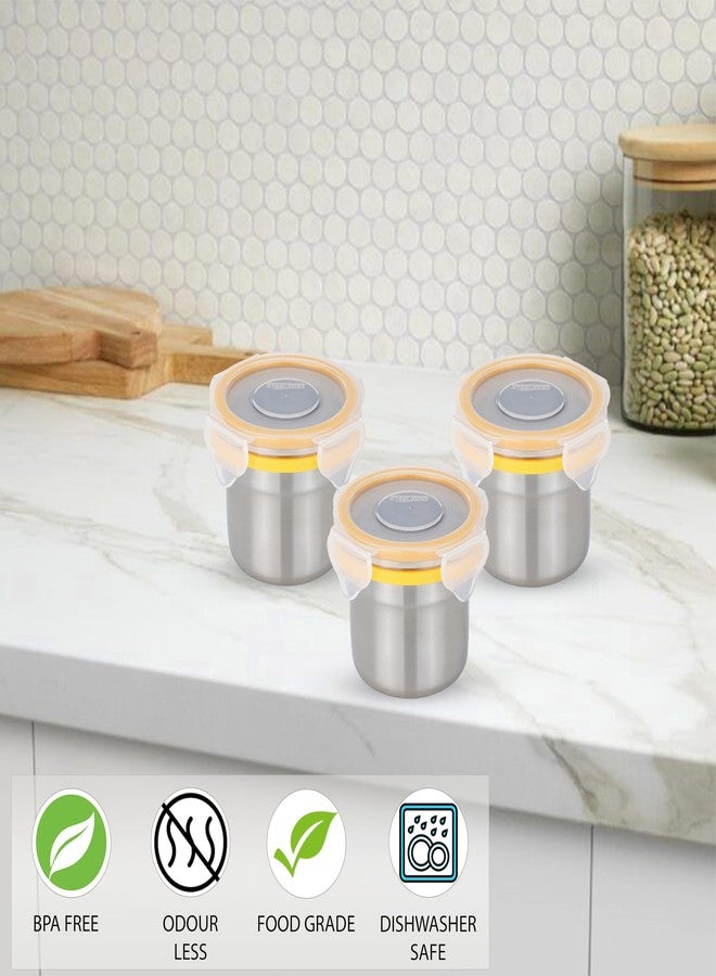 STEELLOCK Stainless Steel Airtight Container with Lid | Leakproof, BPA-Free | Multipurpose Food Storage Containers/Tiffin/Dabba for Office, School & Kitchen | SL-1102-set of 3, 200ml each, Yellow - Image 3